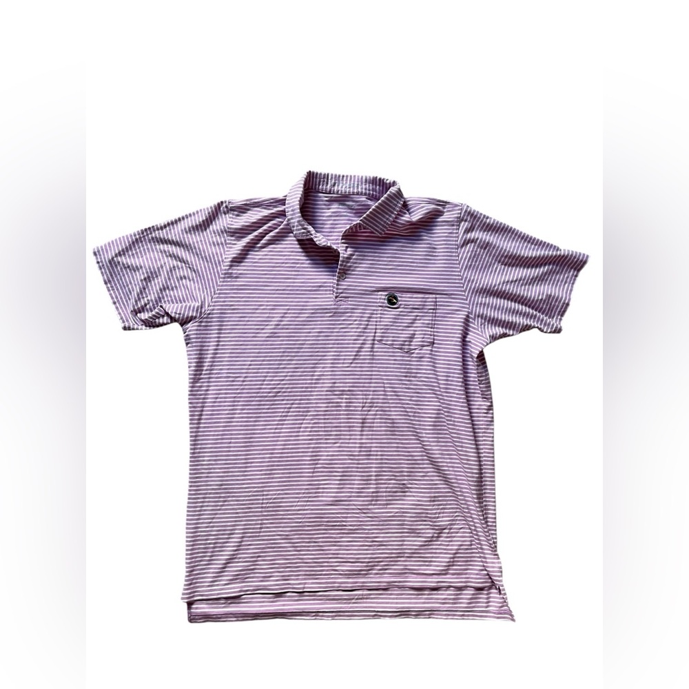 B Draddy Golf Polo Shirt Men's L Purple Striped Golf Court Short Sleeve NWOT✅‎